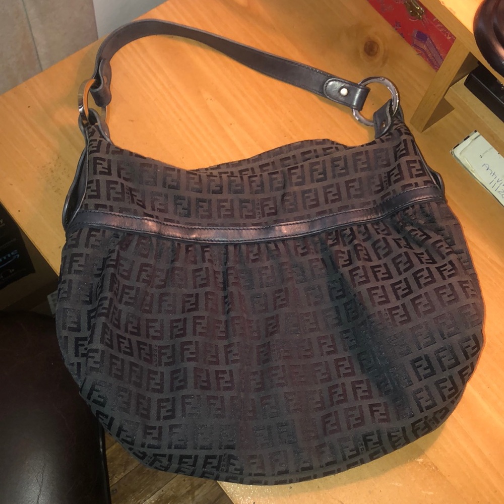 Fendi Signature Zucca Canvas Shoulderbag Black Jacquard Hobo Bag